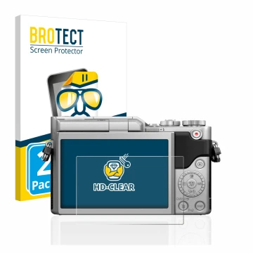 Parte frontal de un envase de producto con el logotipo de la marca BROTECT. Al lado se muestra el dispositivo Panasonic Lumix 