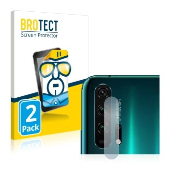 Parte frontal de un envase de producto con el logotipo de la marca BROTECT. Al lado se muestra el dispositivo Honor 20 Pro (SÓ