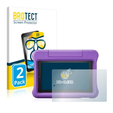 Parte frontal de un envase de producto con el logotipo de la marca BROTECT. Al lado se muestra el dispositivo Amazon Fire 7 Ki
