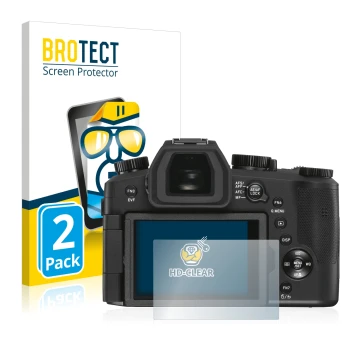 Parte frontal de un envase de producto con el logotipo de la marca BROTECT. Al lado se muestra el dispositivo Leica V-LUX 5 co