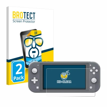 Parte frontal de un envase de producto con el logotipo de la marca BROTECT. Al lado se muestra el dispositivo Nintendo Switch 