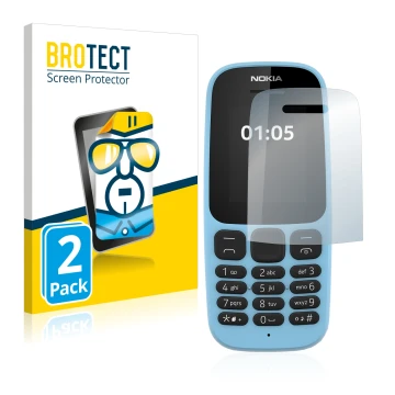 Parte frontal de un envase de producto con el logotipo de la marca BROTECT. Al lado se muestra el dispositivo Nokia 105 2019 c