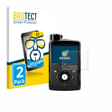 Parte frontal de un envase de producto con el logotipo de la marca BROTECT. Al lado se muestra el dispositivo Medtronic Minime