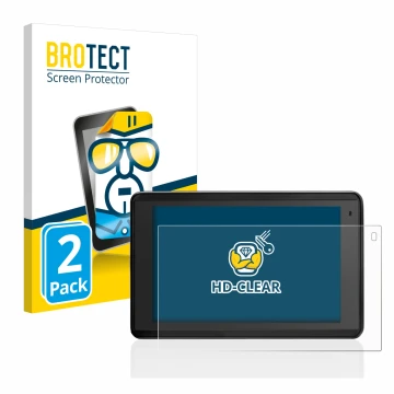 Parte frontal de un envase de producto con el logotipo de la marca BROTECT. Al lado se muestra el dispositivo Garmin Aera 660 