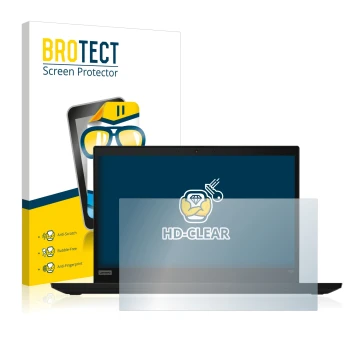 Parte frontal de un envase de producto con el logotipo de la marca BROTECT. Al lado se muestra el dispositivo Lenovo ThinkPad 