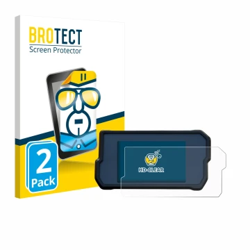 Parte frontal de un envase de producto con el logotipo de la marca BROTECT. Al lado se muestra el dispositivo KTM 790 Adventur