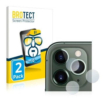 Parte frontal de un envase de producto con el logotipo de la marca BROTECT. Al lado se muestra el dispositivo Apple iPhone 11 