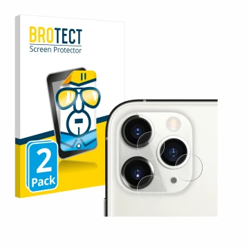 Parte frontal de un envase de producto con el logotipo de la marca BROTECT. Al lado se muestra el dispositivo Apple iPhone 11 