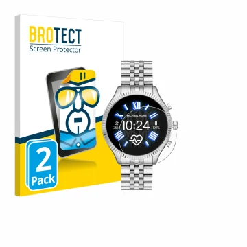 Parte frontal de un envase de producto con el logotipo de la marca BROTECT. Al lado se muestra el dispositivo Michael Kors Acc