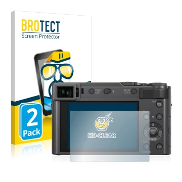 Parte frontal de un envase de producto con el logotipo de la marca BROTECT. Al lado se muestra el dispositivo Panasonic Lumix 