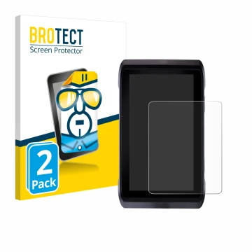 Parte frontal de un envase de producto con el logotipo de la marca BROTECT. Al lado se muestra el dispositivo Atomos Shogun 7 