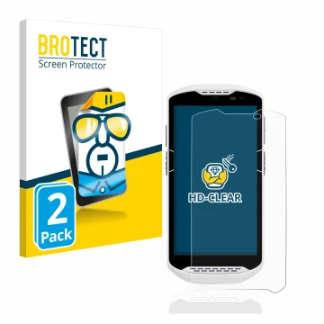 Parte frontal de un envase de producto con el logotipo de la marca BROTECT. Al lado se muestra el dispositivo Zebra TC57 con s