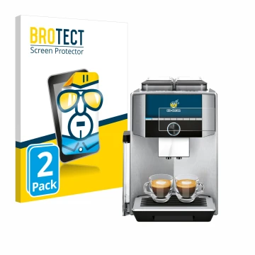 Parte frontal de un envase de producto con el logotipo de la marca BROTECT. Al lado se muestra el dispositivo Siemens EQ.9 plu