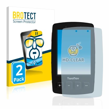 Parte frontal de un envase de producto con el logotipo de la marca BROTECT. Al lado se muestra el dispositivo TwoNav Trail 2 B