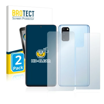 Parte frontal de un envase de producto con el logotipo de la marca BROTECT. Al lado se muestra el dispositivo Samsung Galaxy S