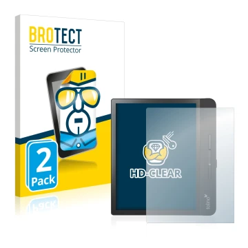 Parte frontal de un envase de producto con el logotipo de la marca BROTECT. Al lado se muestra el dispositivo Tolino Epos 2 co