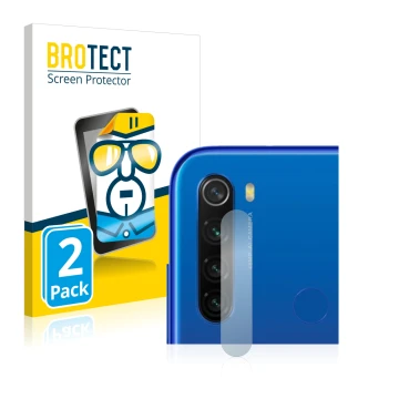Parte frontal de un envase de producto con el logotipo de la marca BROTECT. Al lado se muestra el dispositivo Xiaomi Redmi Not