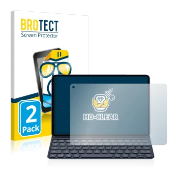 Parte frontal de un envase de producto con el logotipo de la marca BROTECT. Al lado se muestra el dispositivo Huawei MatePad P