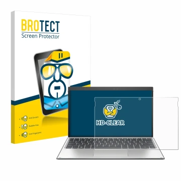 Parte frontal de un envase de producto con el logotipo de la marca BROTECT. Al lado se muestra el dispositivo HP Elite x2 G4 c