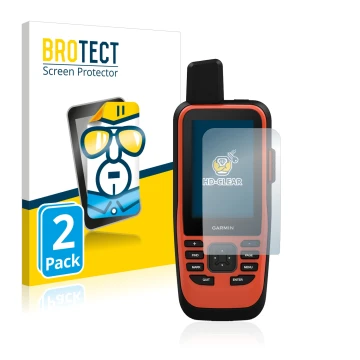 Parte frontal de un envase de producto con el logotipo de la marca BROTECT. Al lado se muestra el dispositivo Garmin GPSMAP 86