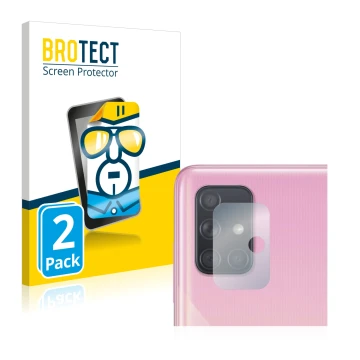 Parte frontal de un envase de producto con el logotipo de la marca BROTECT. Al lado se muestra el dispositivo Samsung Galaxy A