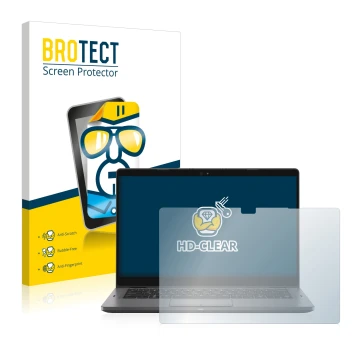 Parte frontal de un envase de producto con el logotipo de la marca BROTECT. Al lado se muestra el dispositivo Dell Latitude 53