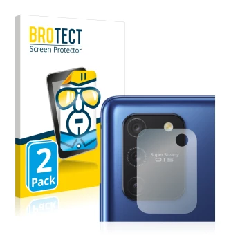 Parte frontal de un envase de producto con el logotipo de la marca BROTECT. Al lado se muestra el dispositivo Samsung Galaxy S