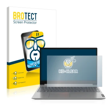 Parte frontal de un envase de producto con el logotipo de la marca BROTECT. Al lado se muestra el dispositivo Lenovo ThinkBook