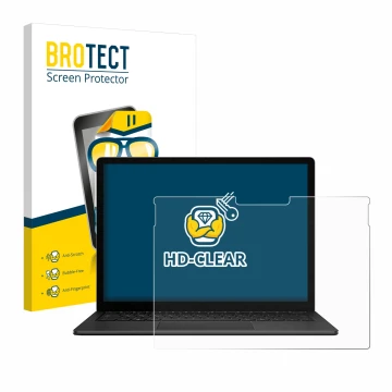 Parte frontal de un envase de producto con el logotipo de la marca BROTECT. Al lado se muestra el dispositivo Microsoft Surfac