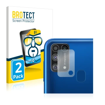Parte frontal de un envase de producto con el logotipo de la marca BROTECT. Al lado se muestra el dispositivo Samsung Galaxy M