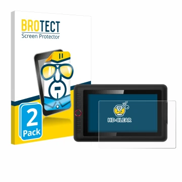 Parte frontal de un envase de producto con el logotipo de la marca BROTECT. Al lado se muestra el dispositivo XP-Pen Artist 12