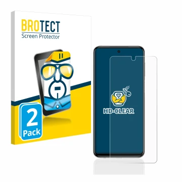 Parte frontal de un envase de producto con el logotipo de la marca BROTECT. Al lado se muestra el dispositivo Xiaomi Redmi Not