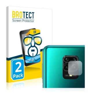 Parte frontal de un envase de producto con el logotipo de la marca BROTECT. Al lado se muestra el dispositivo Xiaomi Redmi Not