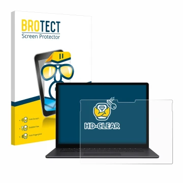 Parte frontal de un envase de producto con el logotipo de la marca BROTECT. Al lado se muestra el dispositivo Microsoft Surfac