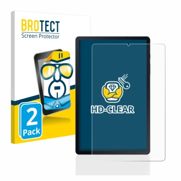 Parte frontal de un envase de producto con el logotipo de la marca BROTECT. Al lado se muestra el dispositivo Samsung Galaxy T
