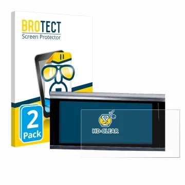 Parte frontal de un envase de producto con el logotipo de la marca BROTECT. Al lado se muestra el dispositivo Audi A6 2018 MMI