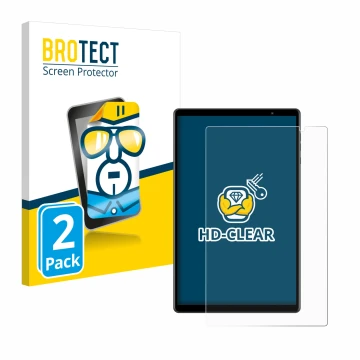 Parte frontal de un envase de producto con el logotipo de la marca BROTECT. Al lado se muestra el dispositivo Teclast P10S con