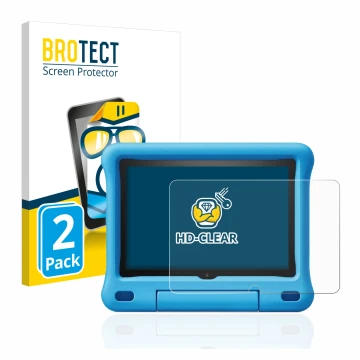 Parte frontal de un envase de producto con el logotipo de la marca BROTECT. Al lado se muestra el dispositivo Amazon Fire HD 8