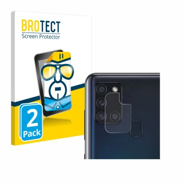 Parte frontal de un envase de producto con el logotipo de la marca BROTECT. Al lado se muestra el dispositivo Samsung Galaxy A