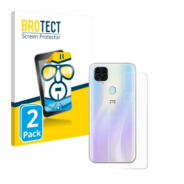 Parte frontal de un envase de producto con el logotipo de la marca BROTECT. Al lado se muestra el dispositivo ZTE Axon 11 SE (
