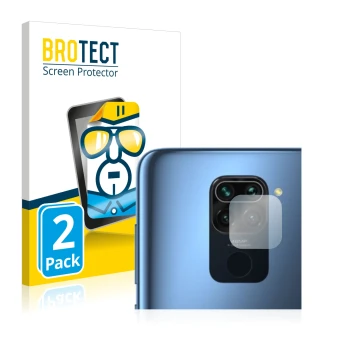 Parte frontal de un envase de producto con el logotipo de la marca BROTECT. Al lado se muestra el dispositivo Xiaomi Redmi Not