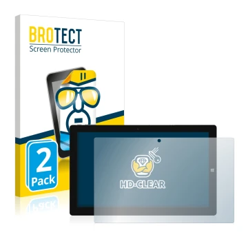 Parte frontal de un envase de producto con el logotipo de la marca BROTECT. Al lado se muestra el dispositivo Chuwi UBook 11.6