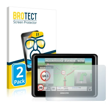 Parte frontal de un envase de producto con el logotipo de la marca BROTECT. Al lado se muestra el dispositivo Snooper Truckmat