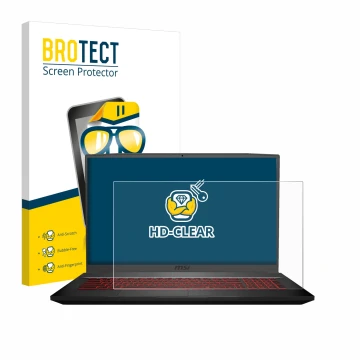 Parte frontal de un envase de producto con el logotipo de la marca BROTECT. Al lado se muestra el dispositivo MSI GF75 10SDR-2