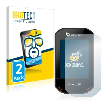 Parte frontal de un envase de producto con el logotipo de la marca BROTECT. Al lado se muestra el dispositivo Bryton Rider 320