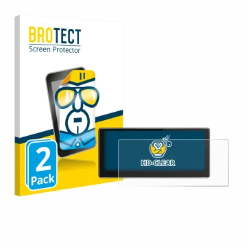 Parte frontal de un envase de producto con el logotipo de la marca BROTECT. Al lado se muestra el dispositivo Joying 4G Car Ra