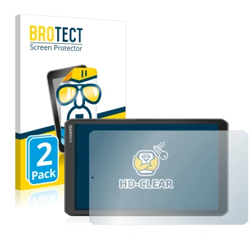 Parte frontal de un envase de producto con el logotipo de la marca BROTECT. Al lado se muestra el dispositivo Garmin Camper 89