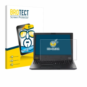 Parte frontal de un envase de producto con el logotipo de la marca BROTECT. Al lado se muestra el dispositivo Fujitsu Lifebook