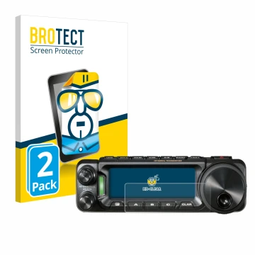 Parte frontal de un envase de producto con el logotipo de la marca BROTECT. Al lado se muestra el dispositivo Yaesu FT-891 con