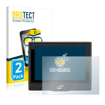 Parte frontal de un envase de producto con el logotipo de la marca BROTECT. Al lado se muestra el dispositivo Coyote UP con su